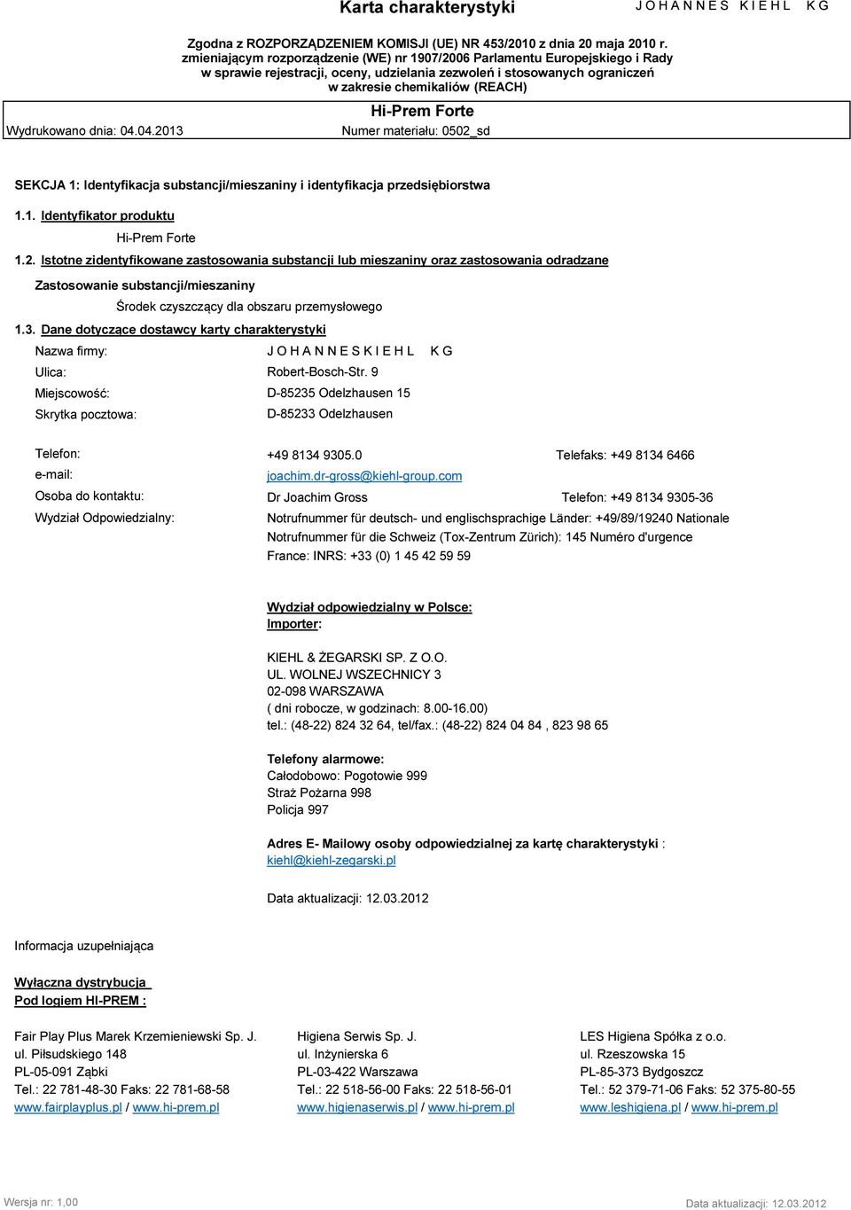 Identyfikacja substancji/mieszaniny i identyfikacja przedsiębiorstwa 1.1. Identyfikator produktu 1.2.