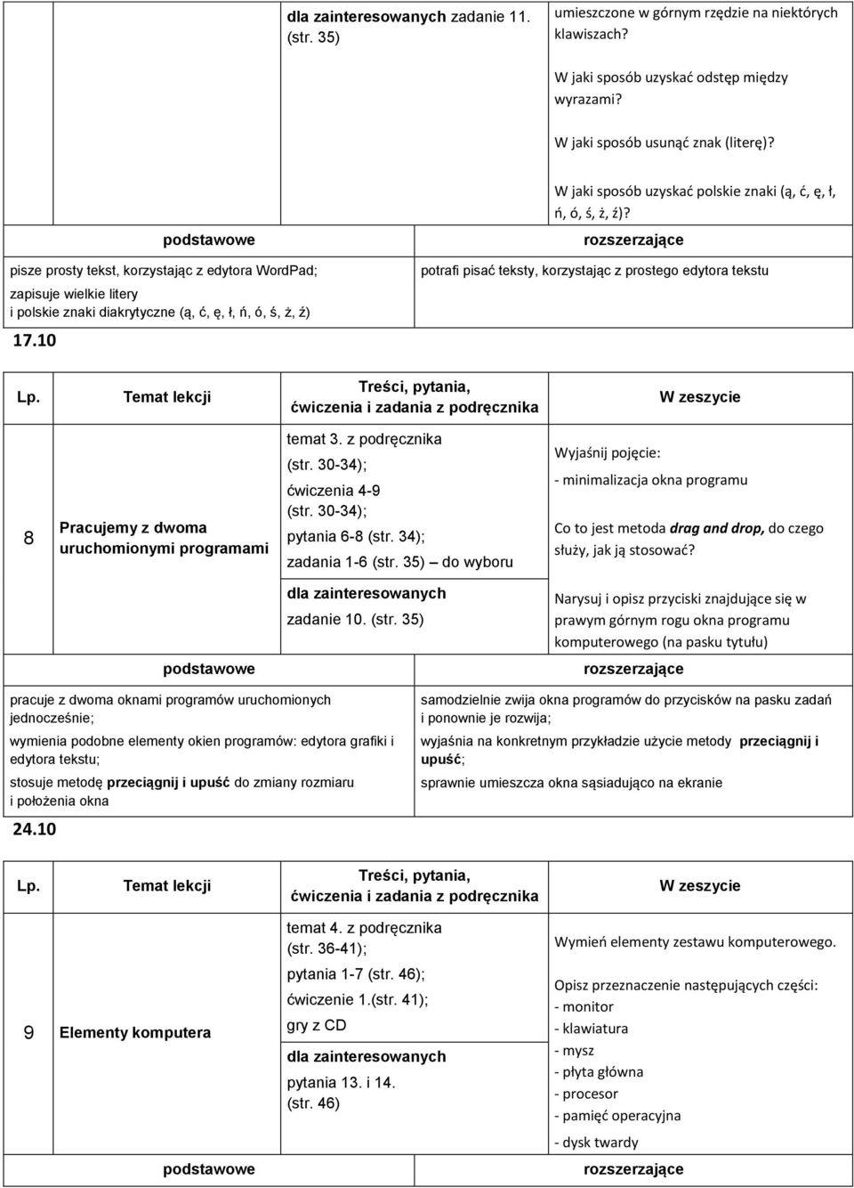 10 W jaki sposób uzyskad polskie znaki (ą, d, ę, ł, o, ó, ś, ż, ź)? potrafi pisać teksty, korzystając z prostego edytora tekstu 8 Pracujemy z dwoma uruchomionymi programami temat 3.