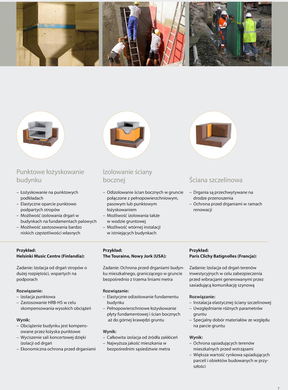 izolowania także w wodzie gruntowej Możliwość wtórnej instalacji w istniejących budynkach Ściana szczelinowa Drgania są przechwytywane na drodze przenoszenia Ochrona przed drganiami w ramach