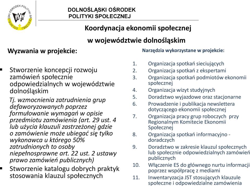 4 lub użycia klauzuli zastrzeżonej gdzie o zamówienie może ubiegać się tylko wykonawca u którego 50% zatrudnionych to osoby niepełnosprawne art. 22 ust.