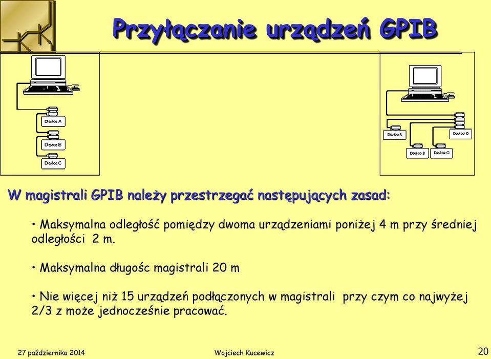 Maksymalna długośc magistrali 20 m Nie więcej niż 15 urządzeń podłączonych w magistrali