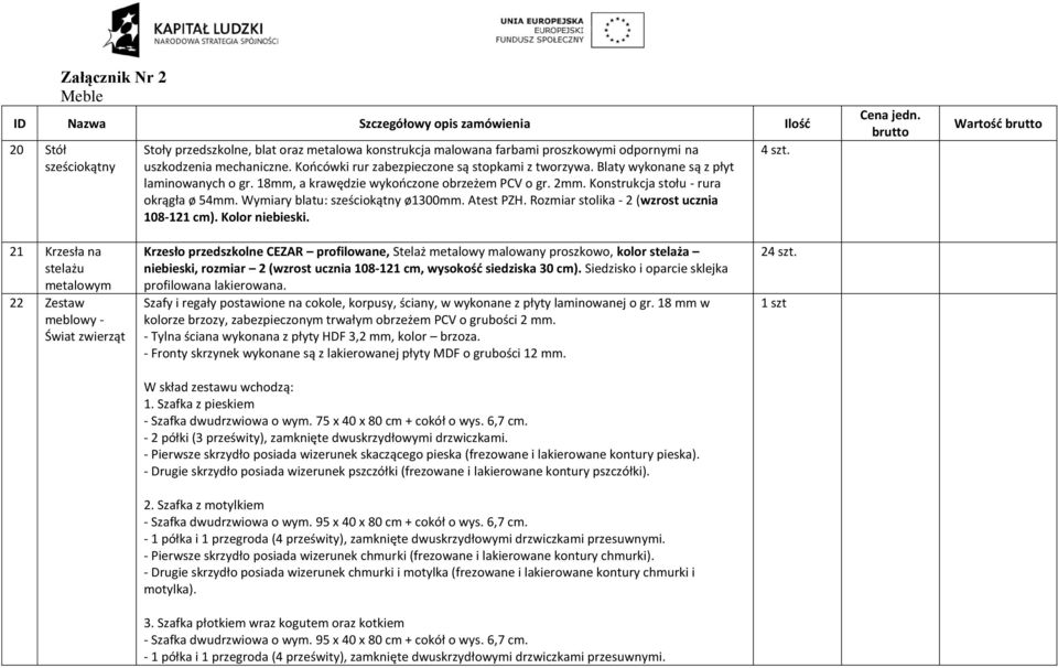 Wymiary blatu: sześciokątny ø1300mm. Atest PZH. Rozmiar stolika - 2 (wzrost ucznia 108-121 cm). Kolor niebieski. 4 szt. Cena jedn.