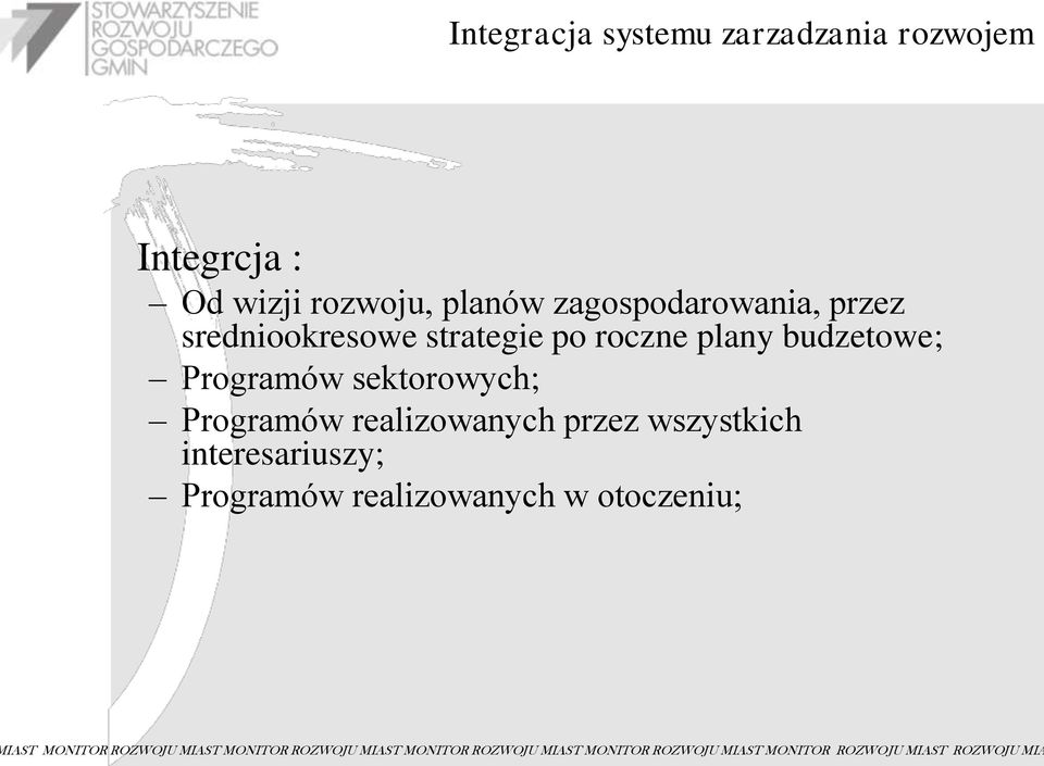 realizowanych przez wszystkich interesariuszy; Programów realizowanych w otoczeniu; IAST MONITOR