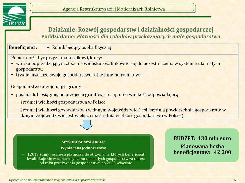 Gospodarstwo przejmujące grunty: posiada lub osiągnie, po przejęciu gruntów, co najmniej wielkość odpowiadającą: średniej wielkości gospodarstwa w Polsce średniej wielkości gospodarstwa w danym