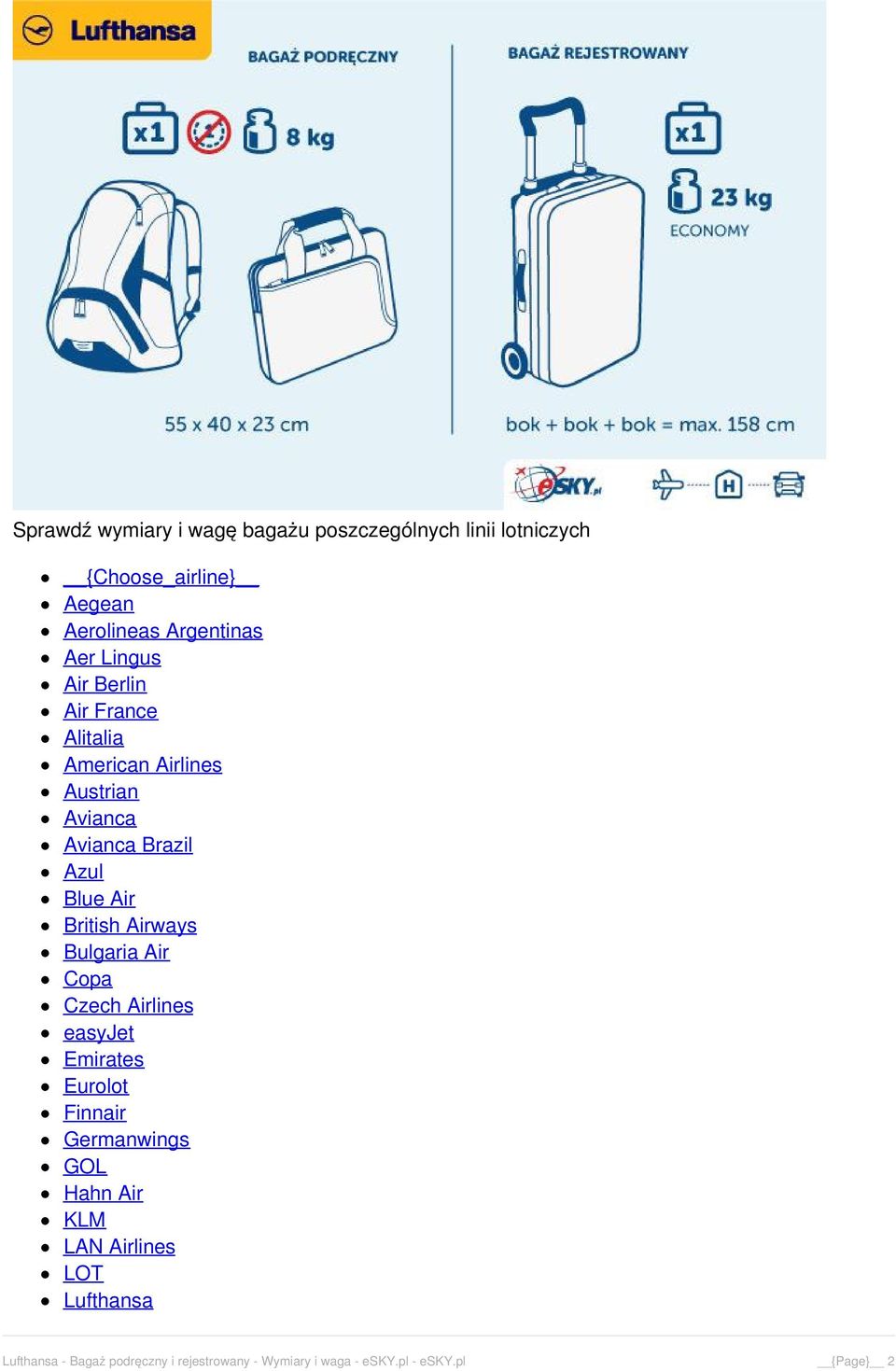 Bagaż: Wymiary i waga - Lufthansa. Porady dla podróżnych. Ostatnia  aktualizacja: esky.pl 2. Guide_homepage - PDF Darmowe pobieranie