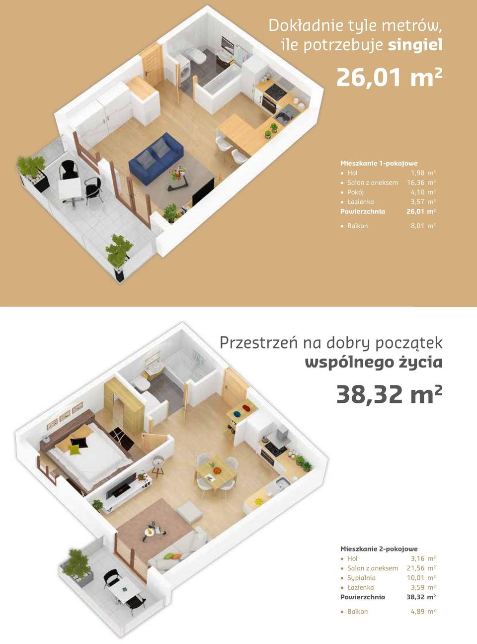 2 Przestrzeń na dobry początek wspólnego życia 38,32 m 2 Mieszkanie 2-pokojowe Hol 3,16 m 2