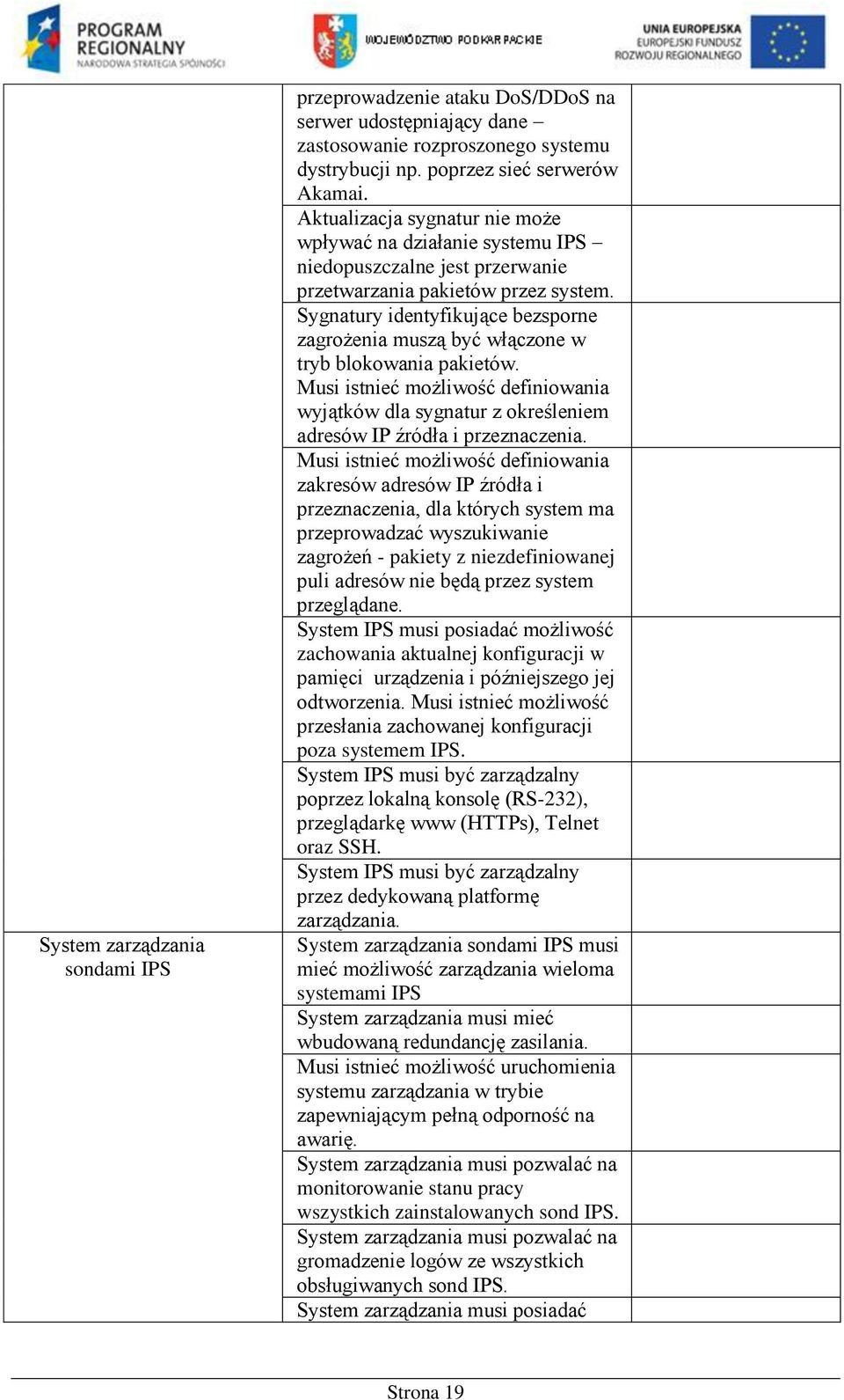Sygnatury identyfikujące bezsporne zagrożenia muszą być włączone w tryb blokowania pakietów. Musi istnieć możliwość definiowania wyjątków dla sygnatur z określeniem adresów IP źródła i przeznaczenia.