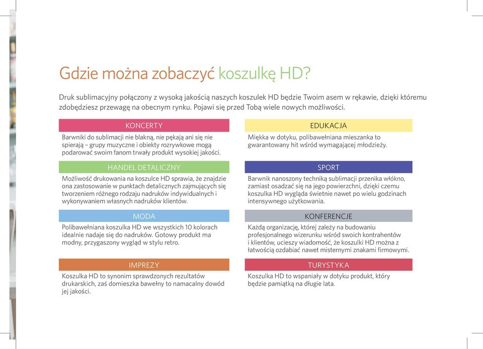 KONCERTY Barwniki do sublimacji nie blakną, nie pękają ani się nie spierają grupy muzyczne i obiekty rozrywkowe mogą podarować swoim fanom trwały produkt wysokiej jakości.