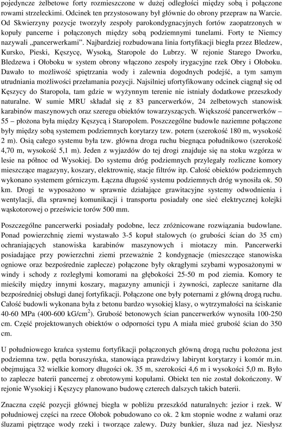 Najbardziej rozbudowana linia fortyfikacji biegła przez Bledzew, Kursko, Pieski, Kęszycę, Wysoką, Staropole do Lubrzy.