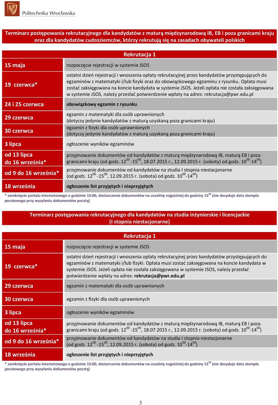 Jeżeli opłata nie została zaksięgowana w systemie JSOS, należy przesłać potwierdzenie wpłaty na adres: rekrutacja@pwr.edu.