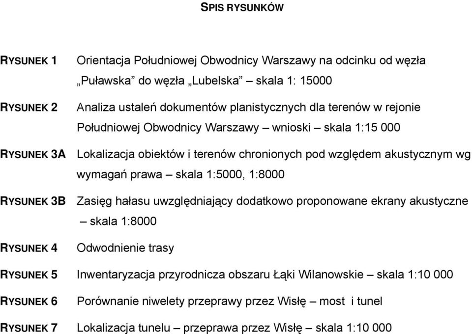 wymagań prawa skala 1:5000, 1:8000 RYSUNEK 3B Zasięg hałasu uwzględniający dodatkowo proponowane ekrany akustyczne skala 1:8000 RYSUNEK 4 Odwodnienie trasy RYSUNEK 5