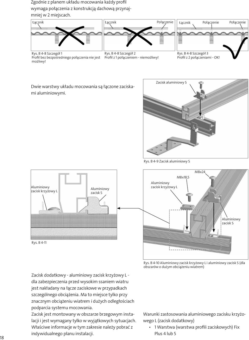 Dwie warstwy układu mocowania są łączone zaciskami aluminiowymi. Zacisk aluminiowy S Rys.
