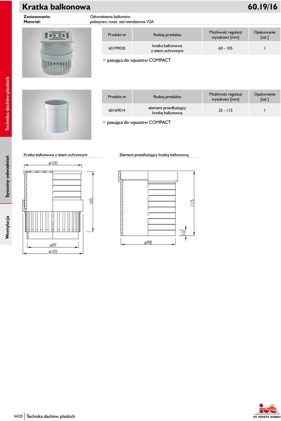 sitem ochronnym 60-105 1 pasująca do wpustów COMPACT 60169014 element przedłużający kratkę