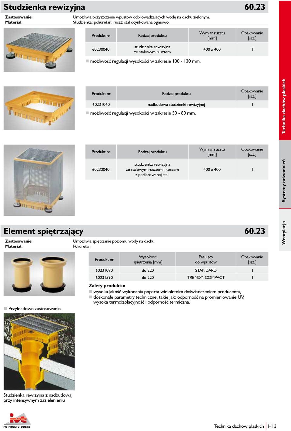 60231040 nadbudowa studzienki rewizyjnej 1 możliwość regulacji wysokości w zakresie 50-80 mm. Wymiar rusztu Element spiętrzający 60.