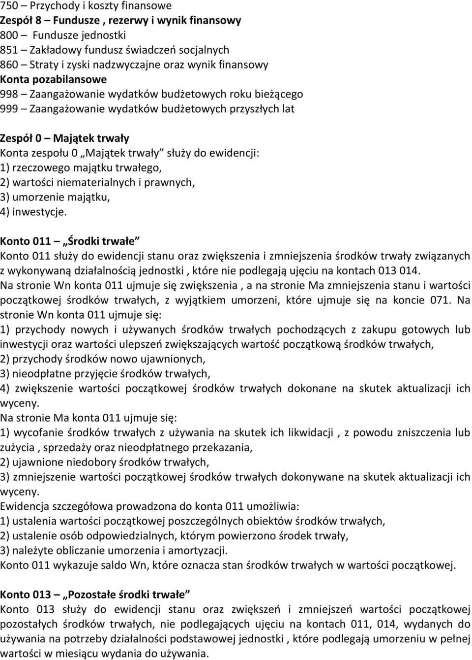 ewidencji: 1) rzeczowego majątku trwałego, 2) wartości niematerialnych i prawnych, 3) umorzenie majątku, 4) inwestycje.