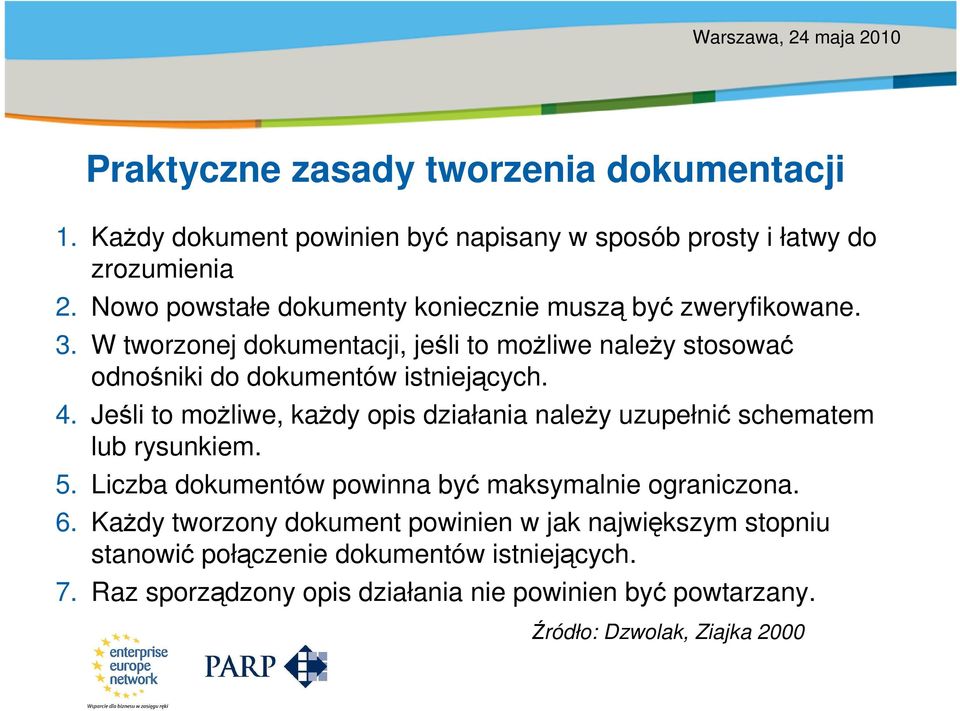 Jeśli to możliwe, każdy opis działania należy uzupełnić schematem lub rysunkiem. 5. Liczba dokumentów powinna być maksymalnie ograniczona. 6.