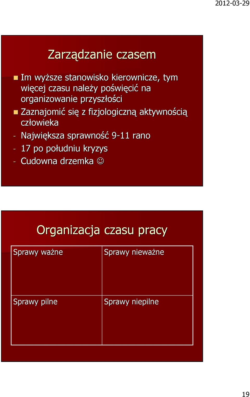 człowieka - Największa sprawność 9-11 rano - 17 po południu kryzys - Cudowna