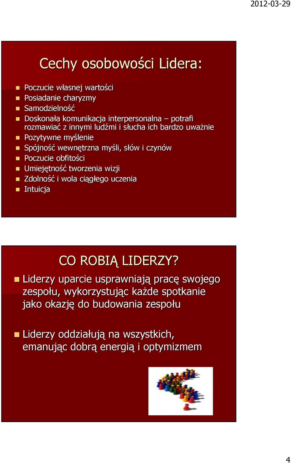 Umiejętność tworzenia wizji Zdolność i wola ciągłego uczenia Intuicja CO ROBIĄ LIDERZY?