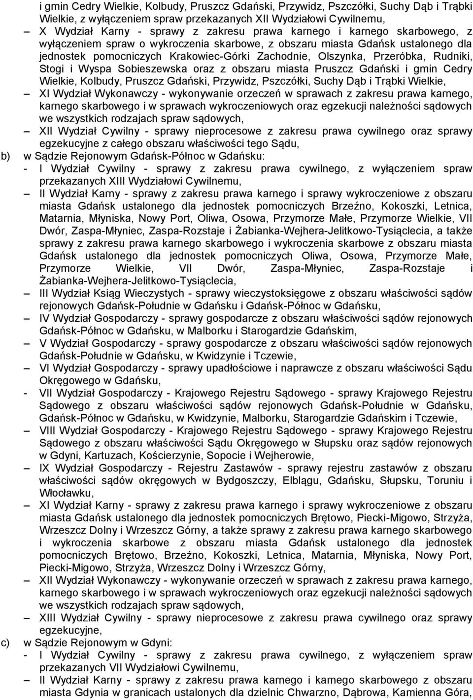 i Wyspa Sobieszewska oraz z obszaru miasta Pruszcz Gdański i gmin Cedry Wielkie, Kolbudy, Pruszcz Gdański, Przywidz, Pszczółki, Suchy Dąb i Trąbki Wielkie, XI Wydział Wykonawczy - wykonywanie