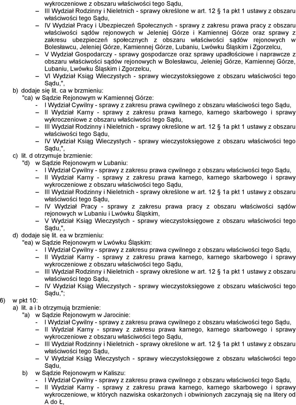 sprawy upadłościowe i naprawcze z obszaru właściwości sądów rejonowych w Bolesławcu, Jeleniej Górze, Kamiennej Górze, Lubaniu, Lwówku Śląskim i Zgorzelcu, VI Wydział Ksiąg Wieczystych - sprawy