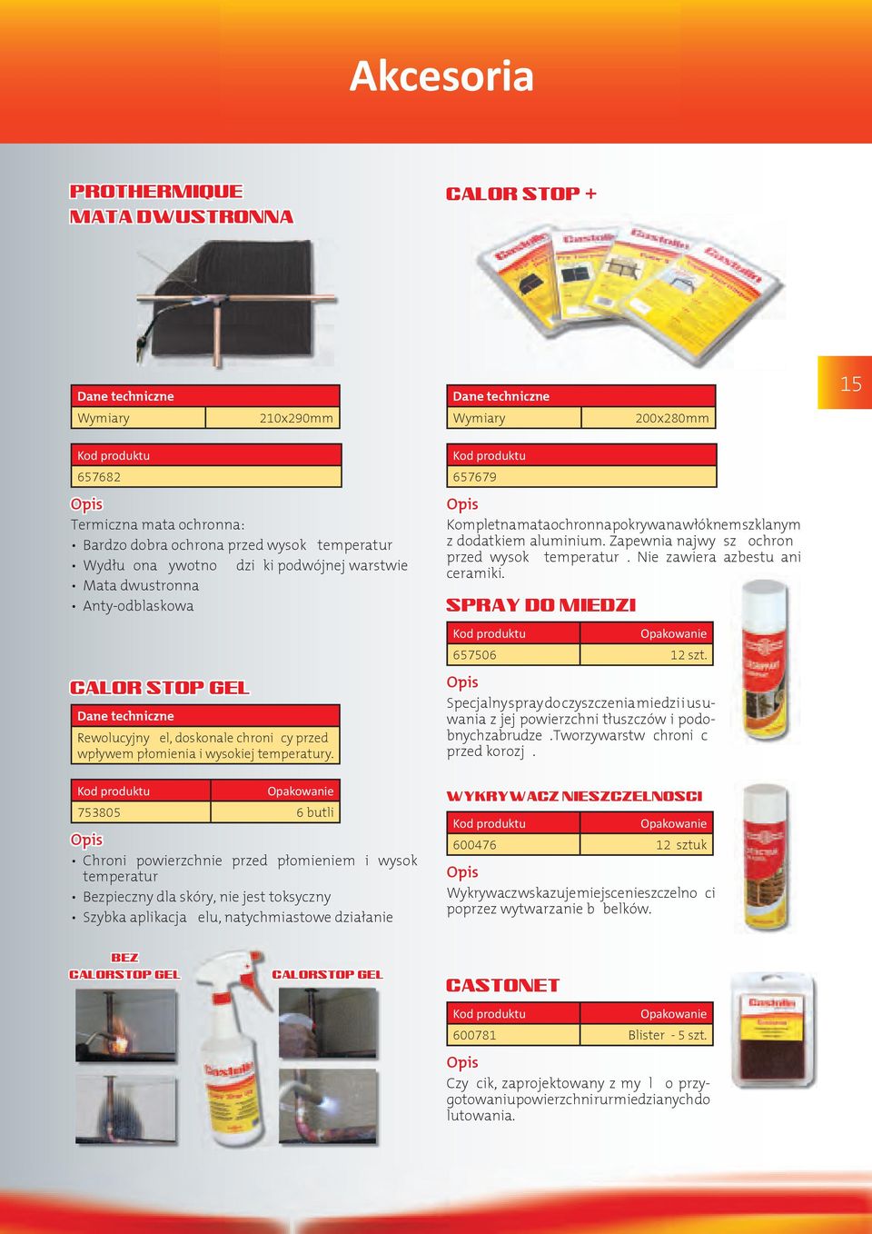 Nie zawiera azbestu ani ceramiki. SPRAY DO MIEDZI 657506 12 szt. CALOR STOP GEL Rewolucyjny el, doskonale chroni cy przed wpływem płomiia i wysokiej temperatury.