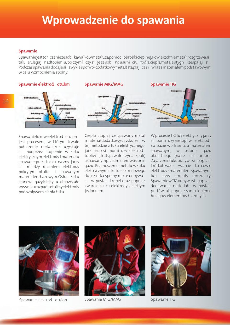 Spawanie elektrod otulon Spawanie MIG/MAG Spawanie TIG 16 Spawanie łukowe elektrod otulon jest procesem, w którym trwałe poł czie metaliczne uzyskuje si pooprzez stopiie w łuku elektrycznym elektrody