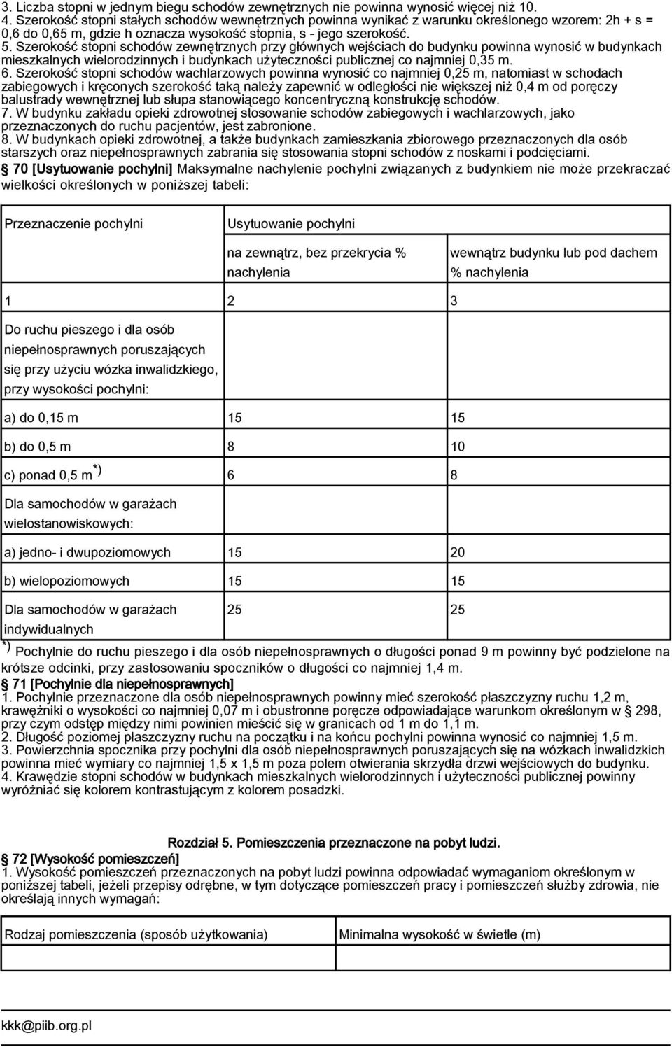 Szerokość stopni schodów zewnętrznych przy głównych wejściach do budynku powinna wynosić w budynkach mieszkalnych wielorodzinnych i budynkach użyteczności publicznej co najmniej 0,35 m. 6.