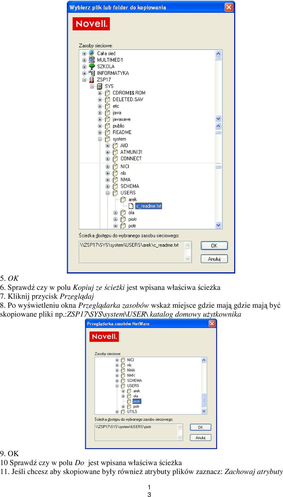 Po wyświetleniu okna Przeglądarka zasobów wskaŝ miejsce gdzie mają gdzie mają być skopiowane pliki np.