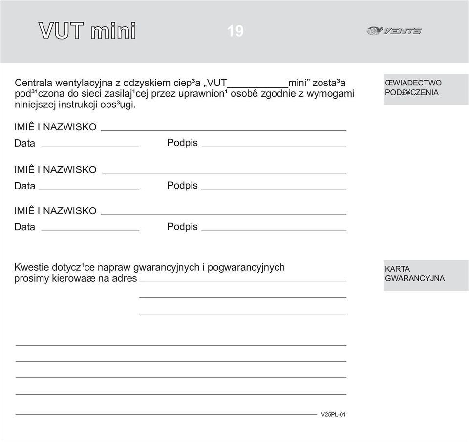 ŒWIADECTWO POD CZENIA IMIÊ I NAZWISKO Data IMIÊ I NAZWISKO Data IMIÊ I NAZWISKO Data Podpis