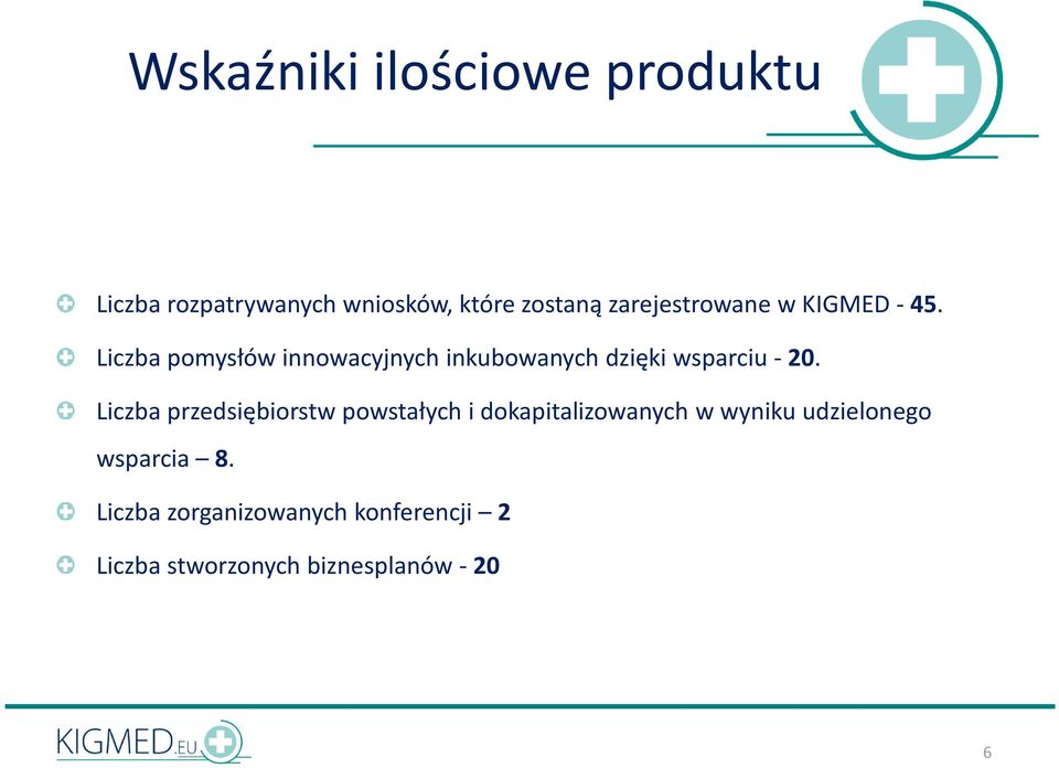 Liczba pomysłów innowacyjnych inkubowanych dzięki wsparciu -20.