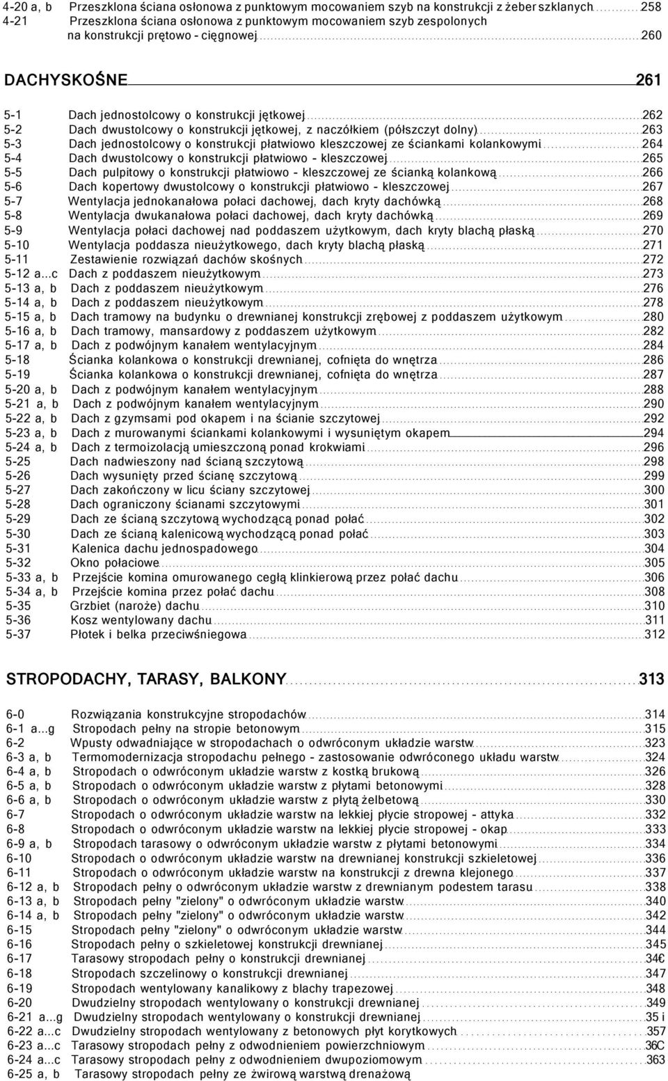 płatwiowo kleszczowej ze ściankami kolankowymi 264 5-4 Dach dwustolcowy o konstrukcji płatwiowo - kleszczowej 265 5-5 Dach pulpitowy o konstrukcji płatwiowo - kleszczowej ze ścianką kolankową 266 5-6