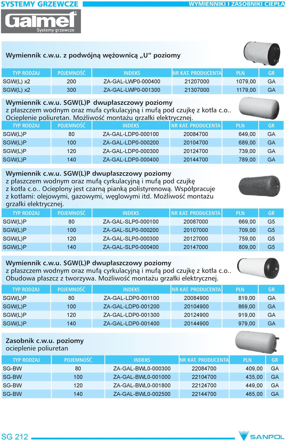 80 ZA-GAL-LDP0-000100 20084700 649,00 GA 100 ZA-GAL-LDP0-000200 20104700 689,00 GA 120 ZA-GAL-LDP0-000300 20124700 739,00 GA 140 ZA-GAL-LDP0-000400 20144700 789,00 GA Wymiennik c.w.u.