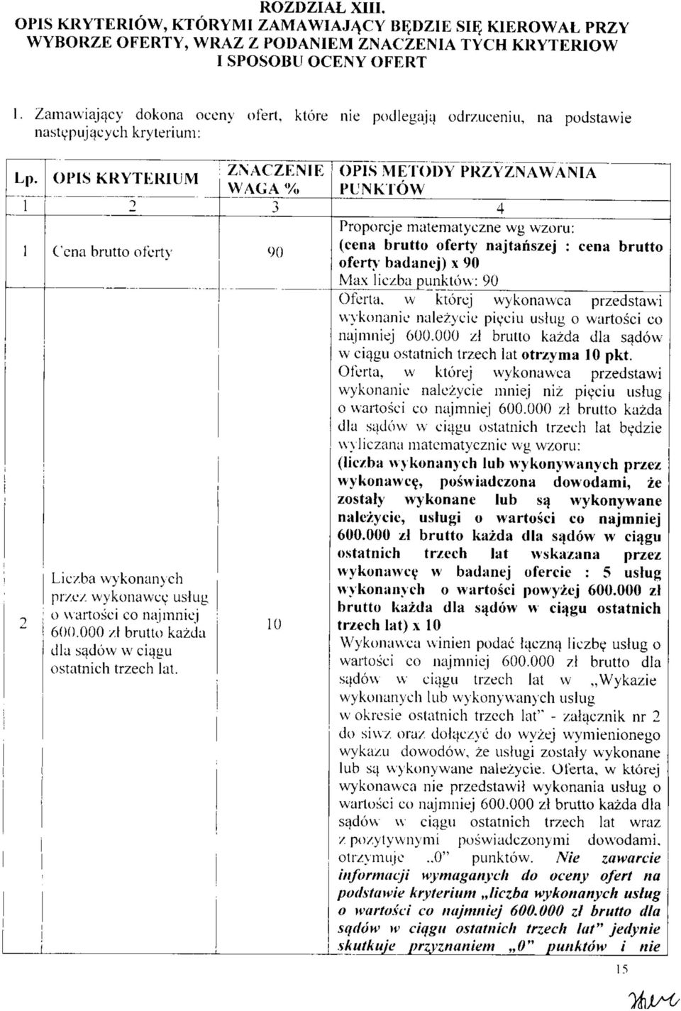 ba wykonanych pr/e/ wykonawee using o wartosci co najmniej 600.000 zt brutto kazda dla sadow \ ciagu ostatnich trzech lat.