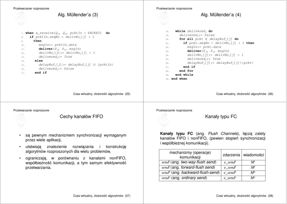 for all pckt delaybuf i [j] do 2. if pckt.seqno = delivno i [j] + then 22. msgin:= pckt.data 2. deliver(p j, P i, msgin) 24. delivno i [j]:= delivno i [j] + 25. delivered i := True 26.