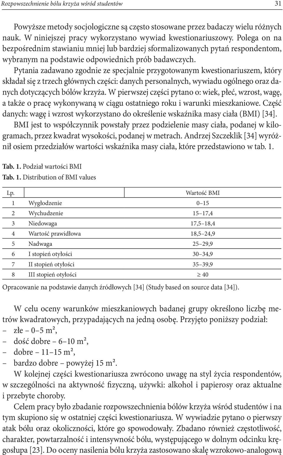 Pytania zadawano zgodnie ze specjalnie przygotowanym kwestionariuszem, który składał się z trzech głównych części: danych personalnych, wywiadu ogólnego oraz danych dotyczących bólów krzyża.