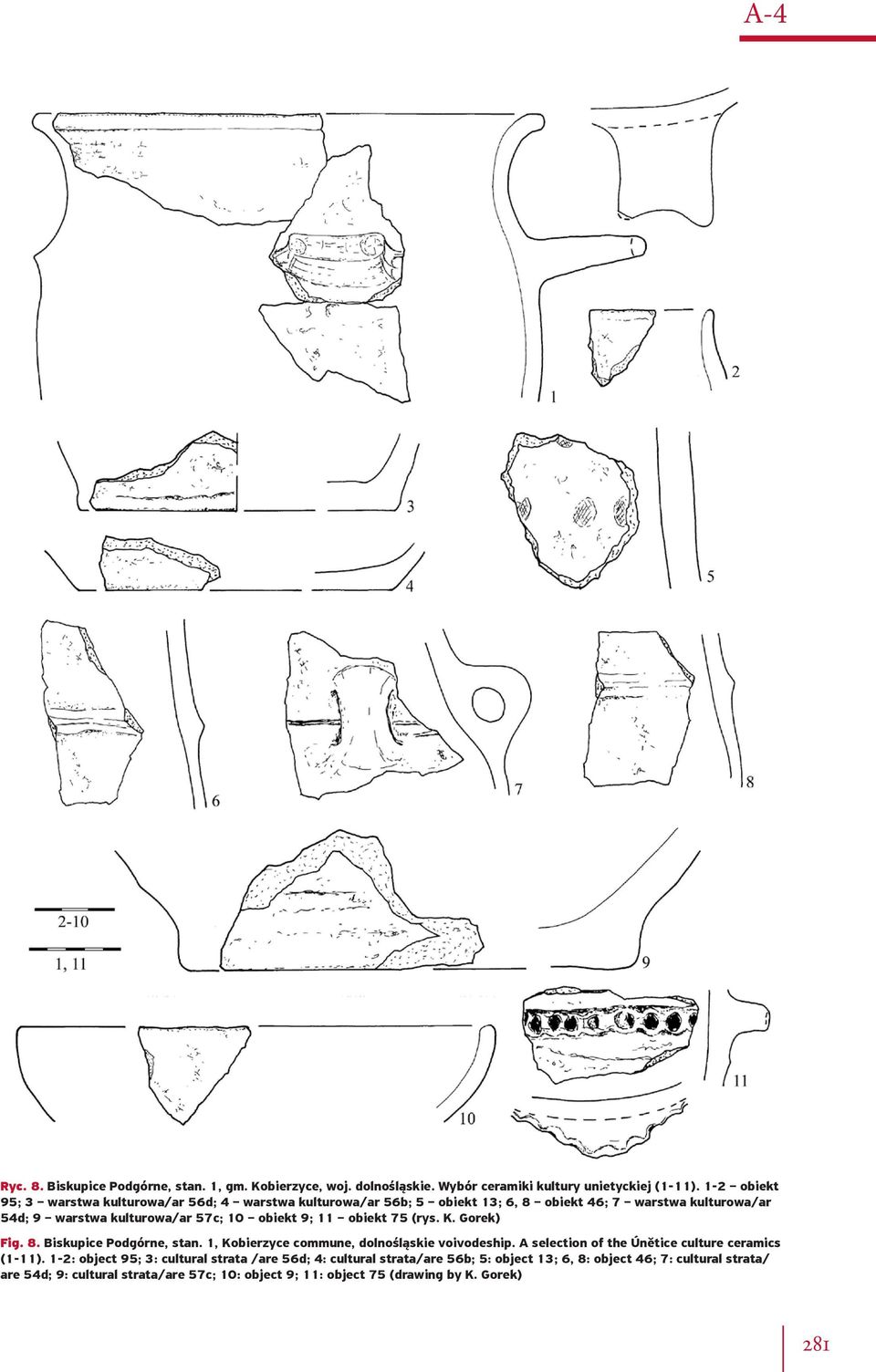9; 11 obiekt 75 (rys. K. Gorek) Fig. 8. Biskupice Podgórne, stan. 1, Kobierzyce commune, dolnośląskie voivodeship. A selection of the Únětice culture ceramics (1-11).