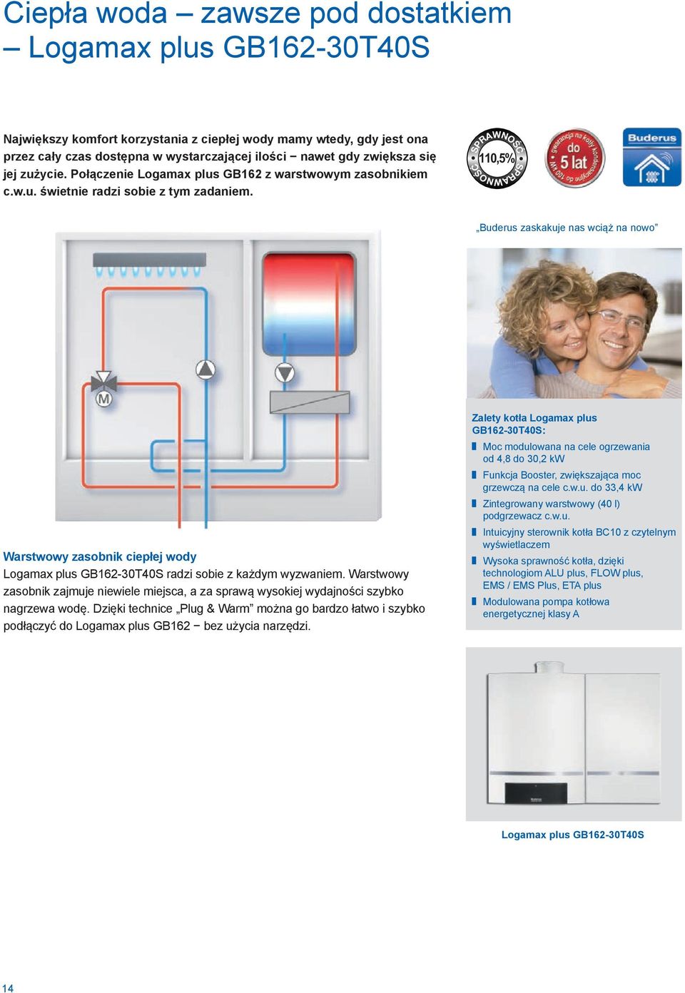 110,5% PRAWNOŚĆ Buderus zaskakuje nas wciąż na nowo Warstwowy zasobnik ciepłej wody Logamax plus GB162-30T40S radzi sobie z każdym wyzwaniem.