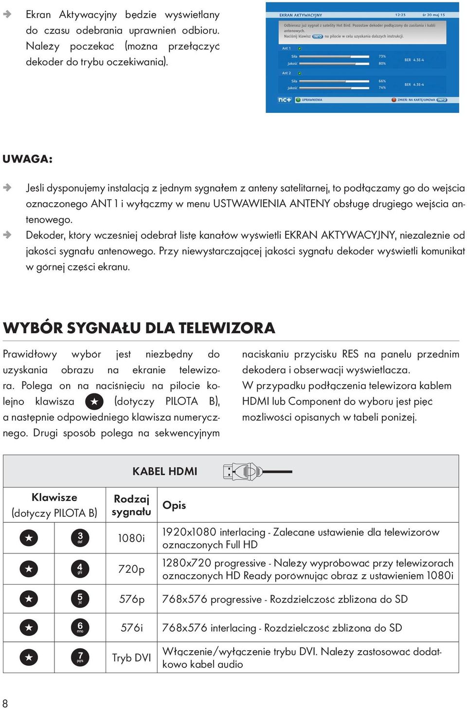 ª Dekoder, który wcześniej odebrał listę kanałów wyświetli EKRAN AKTYWACYJNY, niezależnie od jakości sygnału antenowego.