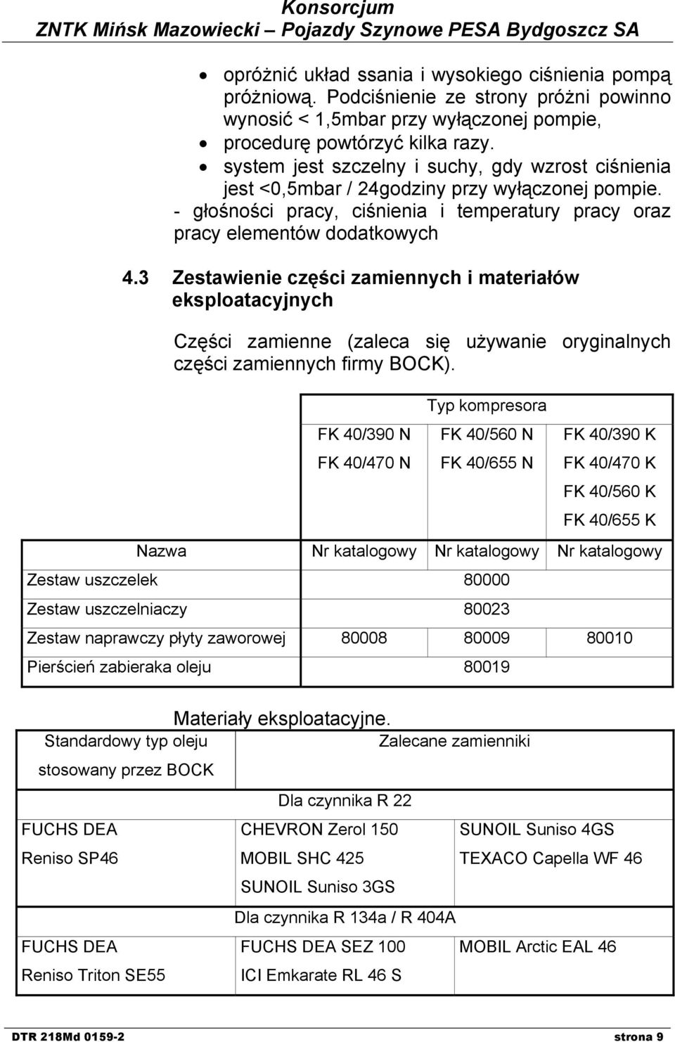 3 Zestawienie części zamiennych i materiałów eksploatacyjnych Części zamienne (zaleca się używanie oryginalnych części zamiennych firmy BOCK).