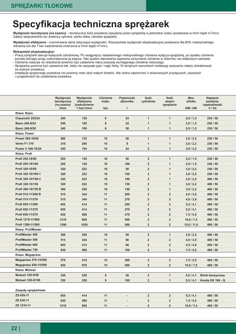 Rzeczywista wydajnoœæ eksploatacyjna podawana dla 80% maksymalnego 3 ciœnienia lub dla 7 bar nadciœnienia (mierzona w l/min b¹dÿ m /min).