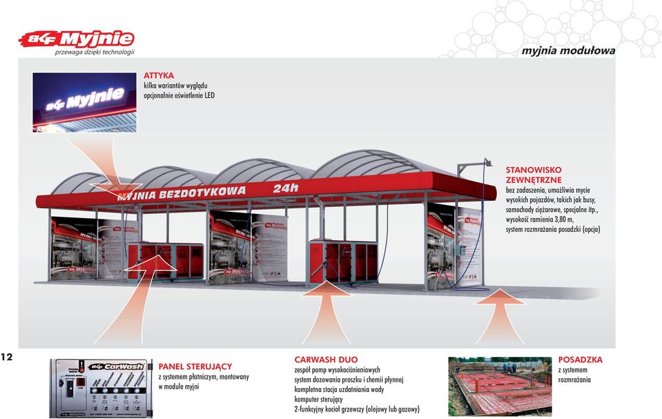 , wysokość ramienia 3,80 m, system rozmrażania posadzki (opcja) 12 PANEL STERUJĄCY z systemem płatniczym, montowany w module myjni