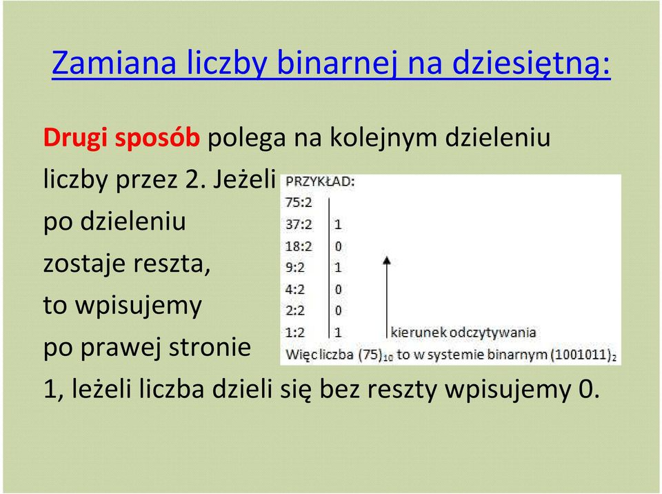 Jeżeli po dzieleniu zostaje reszta, to wpisujemy po