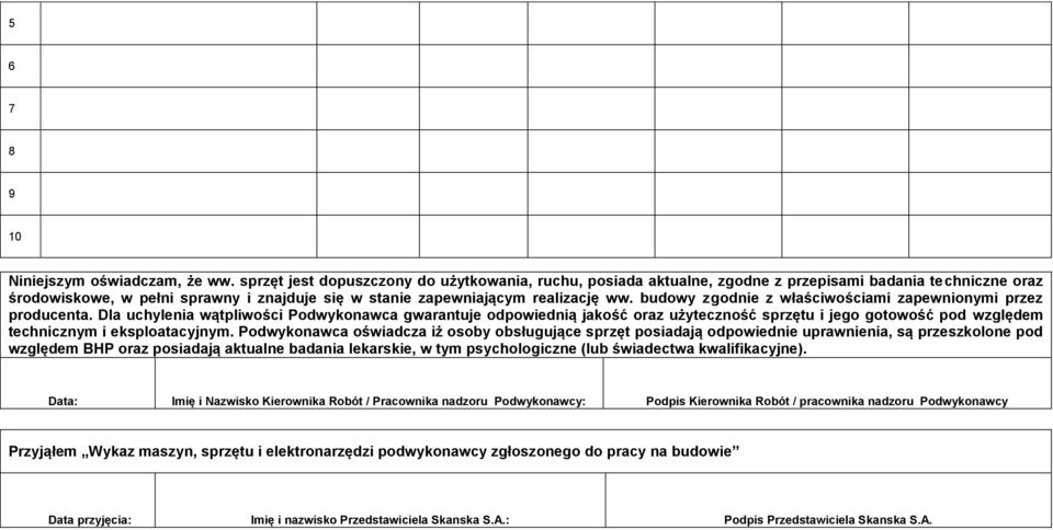 budowy zgodnie z właściwościami zapewnionymi przez producenta.