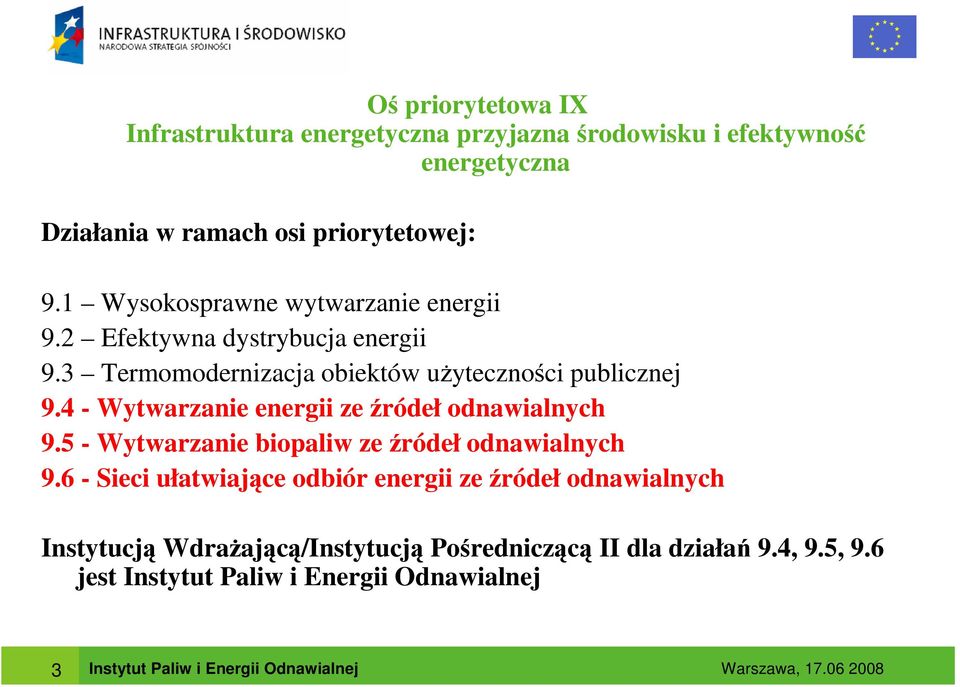 4 - Wytwarzanie energii ze źródeł odnawialnych 9.5 - Wytwarzanie biopaliw ze źródeł odnawialnych 9.