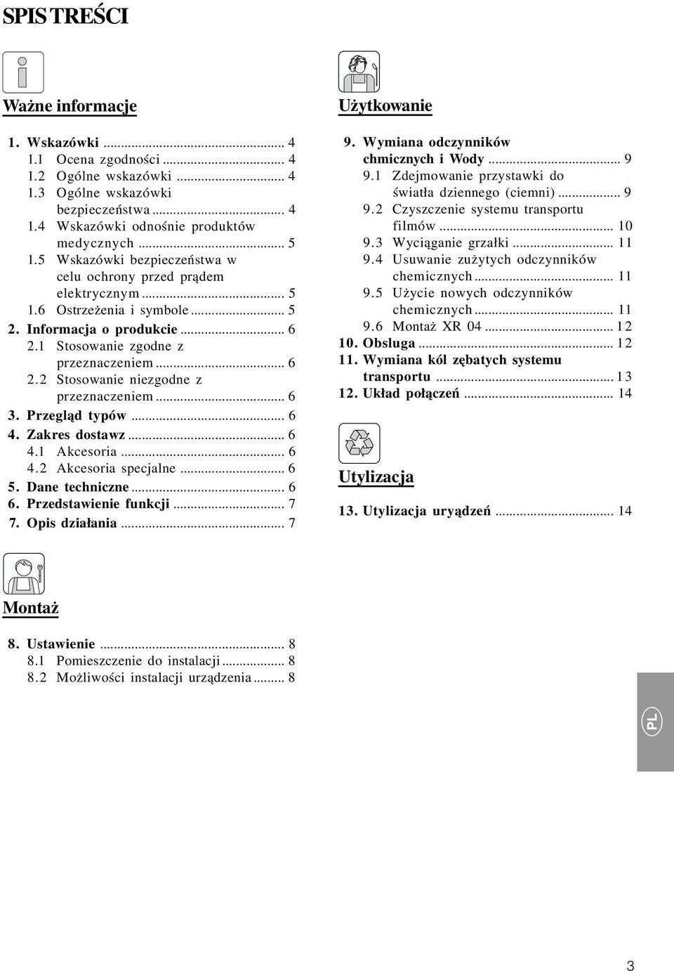 .. 6 3. Przegląd typów... 6 4. Zakres dostawz... 6 4.1 Akcesoria... 6 4.2 Akcesoria specjalne... 6 5. Dane techniczne... 6 6. Przedstawienie funkcji... 7 7. Opis działania... 7 Użytkowanie 9.