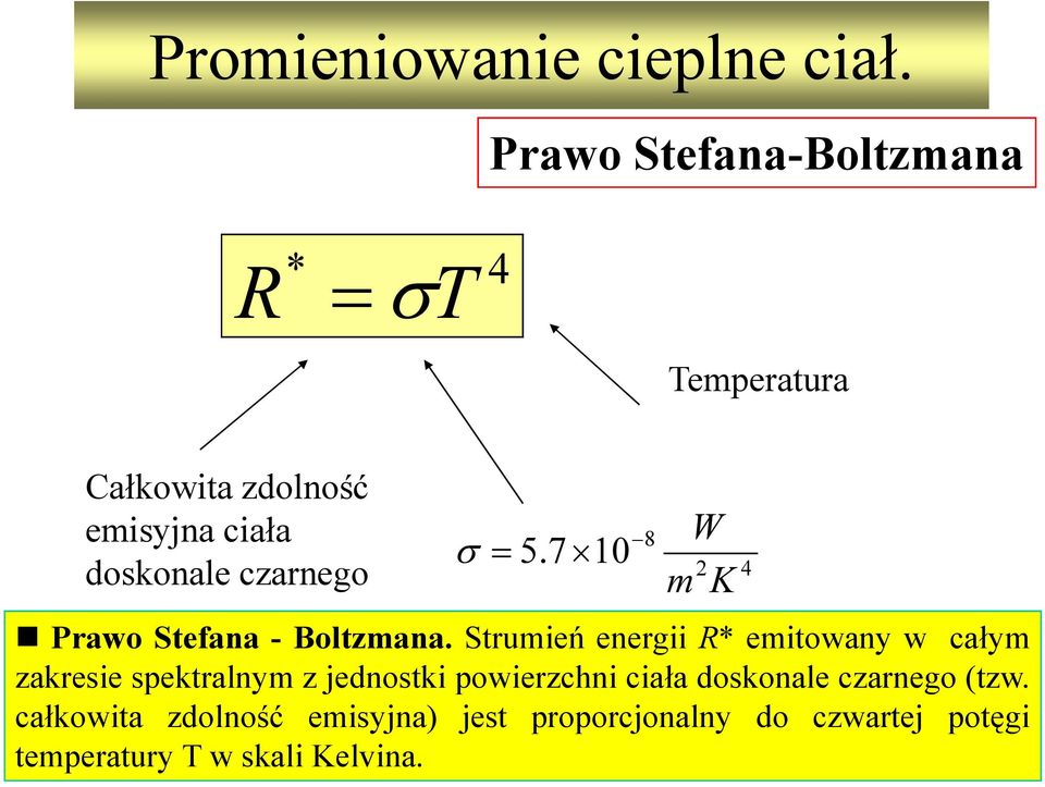 Strumień energii R* emitowany w całym zakresie spektralnym z jednostki powierzchni ciała