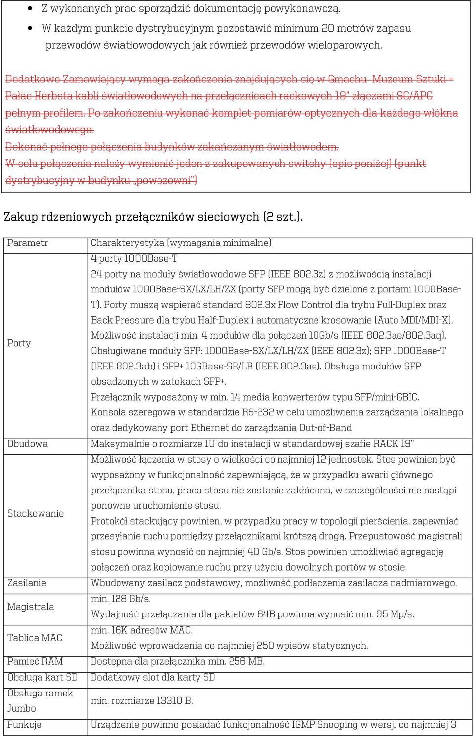 Po zakończeniu wykonać komplet pomiarów optycznych dla każdego włókna światłowodowego. Dokonać pełnego połączenia budynków zakańczanym światłowodem.