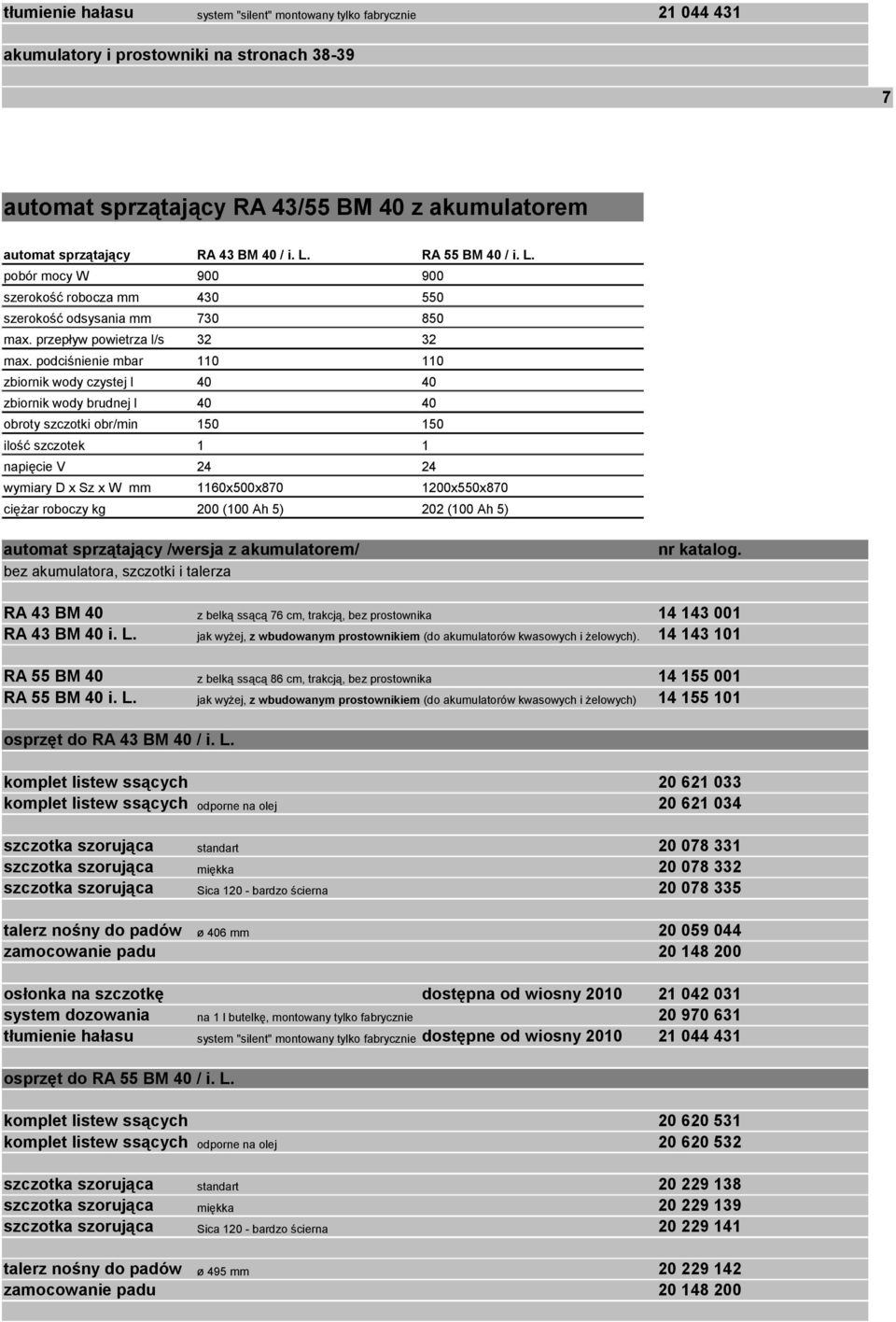 podciśnienie mbar 110 110 zbiornik wody czystej l 40 40 zbiornik wody brudnej l 40 40 obroty szczotki obr/min 150 150 ilość szczotek 1 1 napięcie V 24 24 1160x500x870 00x550x870 ciężar roboczy kg 200