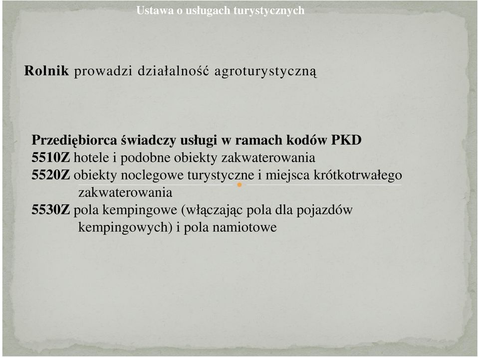 zakwaterowania 5520Z obiekty noclegowe turystyczne i miejsca krótkotrwałego