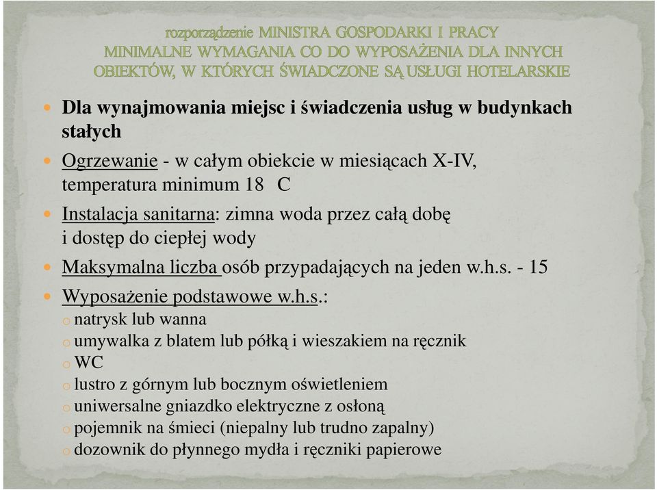 h.s.: o natrysk lub wanna o umywalka z blatem lub półką i wieszakiem na ręcznik o WC o lustro z górnym lub bocznym oświetleniem o uniwersalne